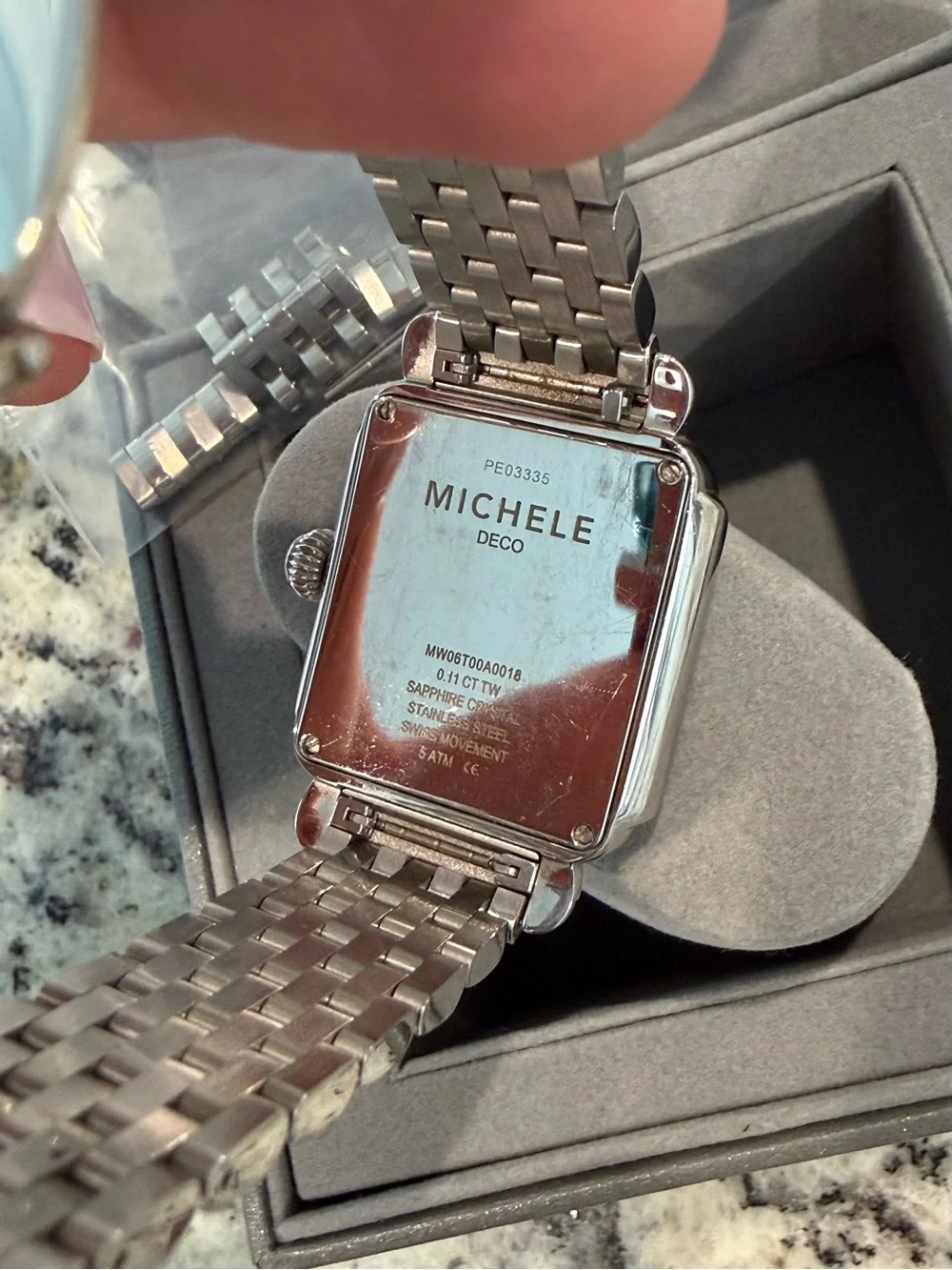 Michele Silver Stainless Steel Square-Link Watch